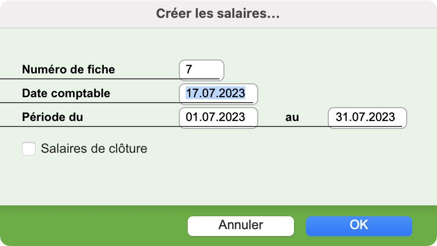 Dialogue de création de salaires