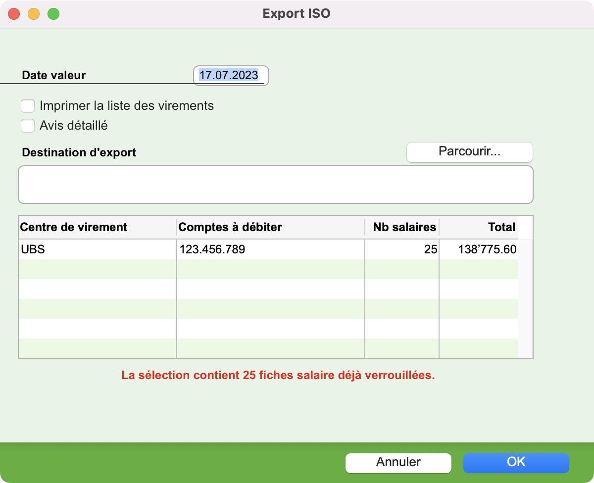 Dialogue d'export