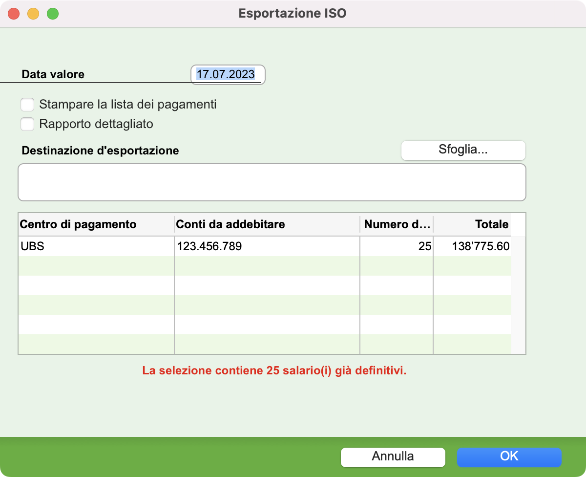 Dialogo di esportazione