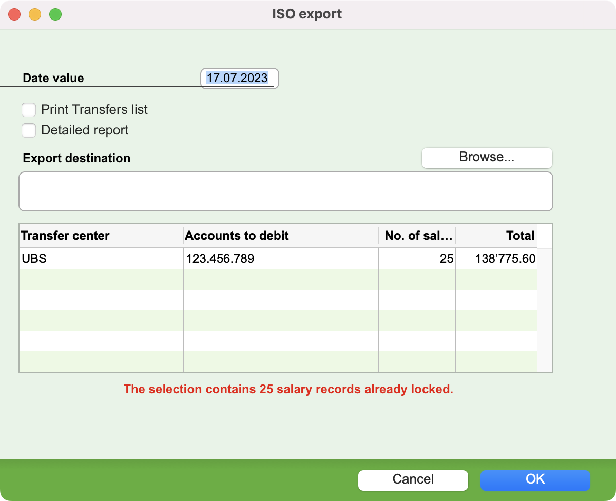 Export dialog box