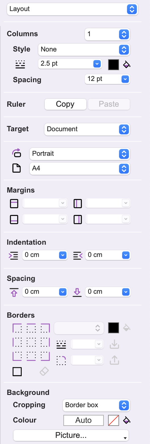 Word processor sidebar: the "Layout" option - Knowledge Base Office ...