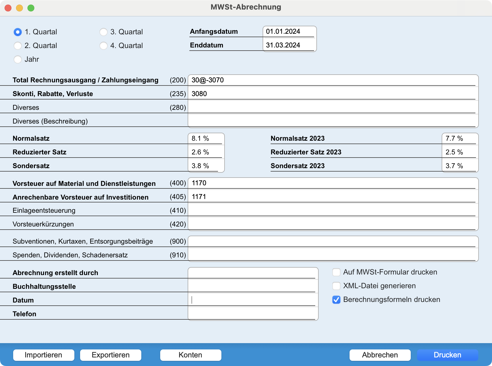 Ausdruck des Formulars CH MWSt - Knowledge Base Office Maker / BiblioMaker