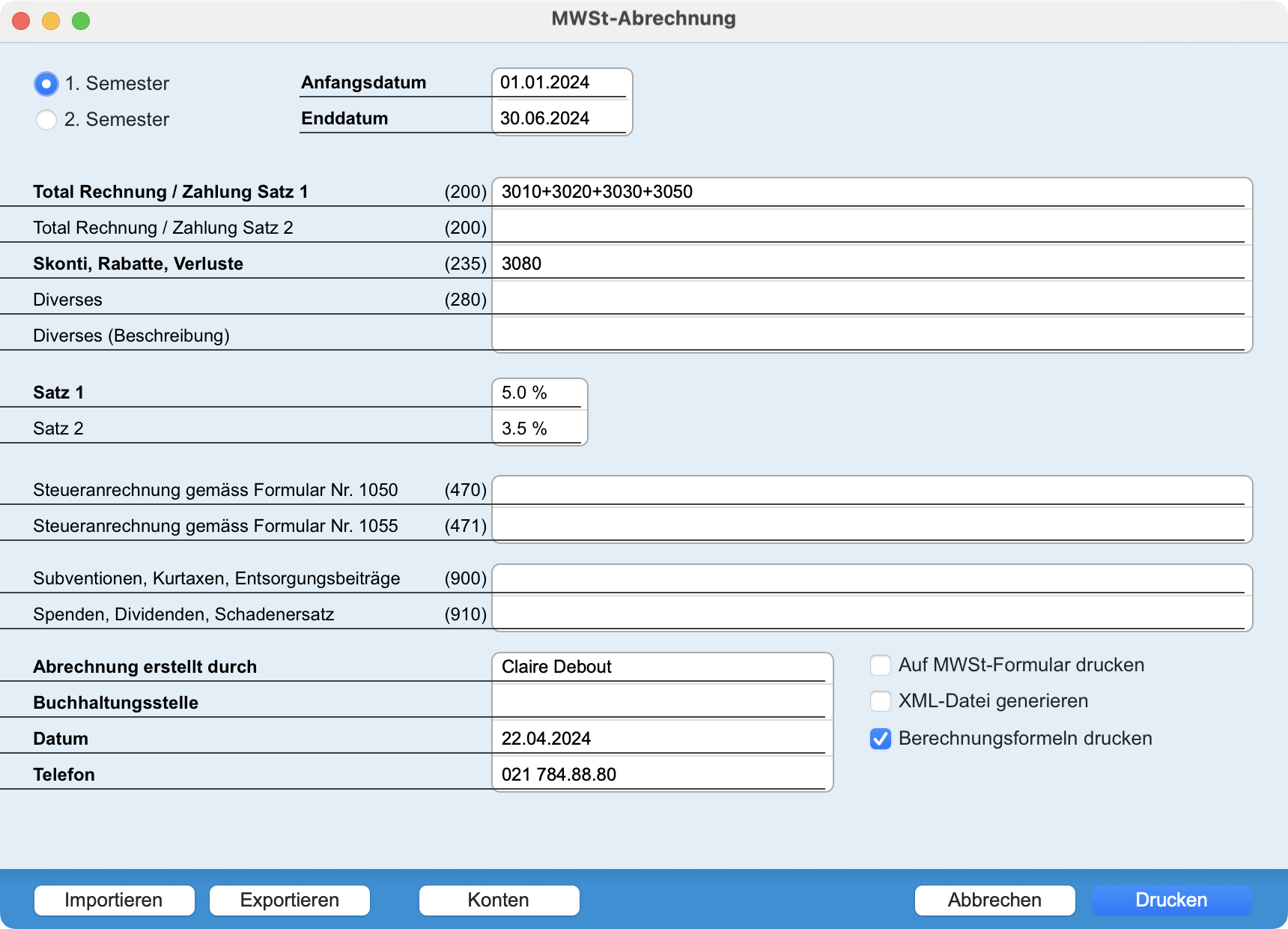 Ausdruck des Formulars CH Pauschal-MWSt - Knowledge Base Office Maker ...